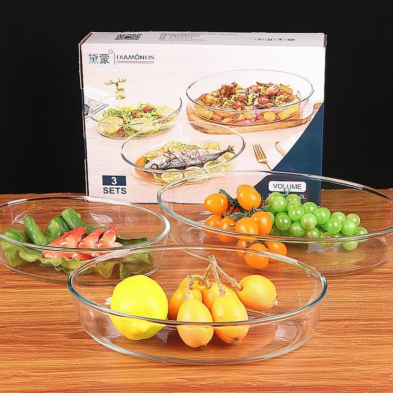 Set 3 khay thuỷ tinh Diamonds kèm hộp đựng 3 kích