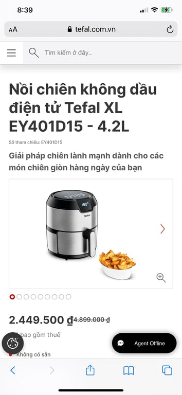 NỒI CHIÊN KHÔNG DẦU TEFAL EY401D155 dung tích 4.2 lít