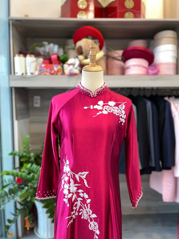 Áo dài sui hồng đậm - size 2XL
