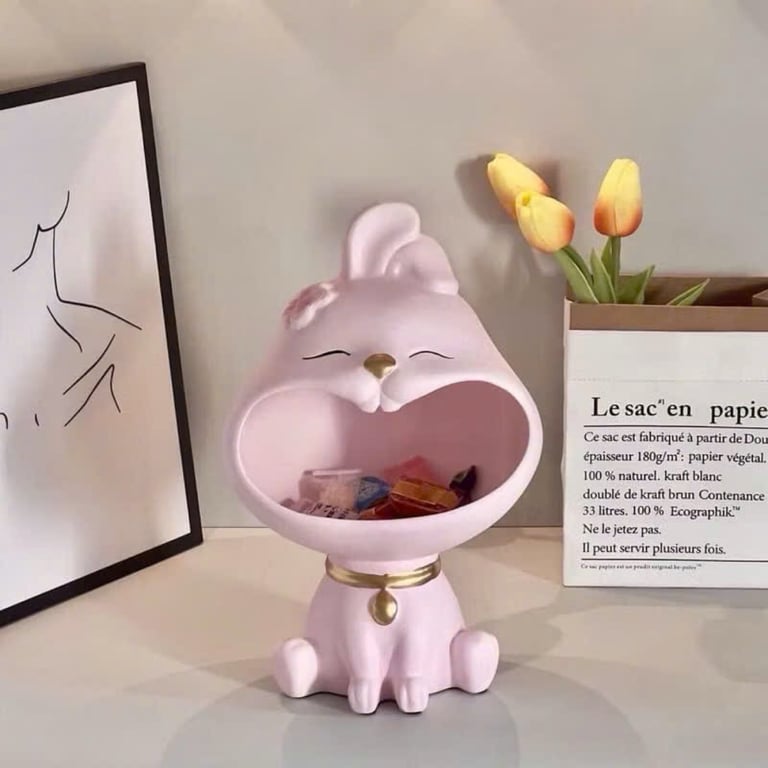 Thỏ CƯỜI ĐỂ BÀN ĐỰNG ĐỒ DÙNG, BÁNH KẸO, TRANG TRÍ