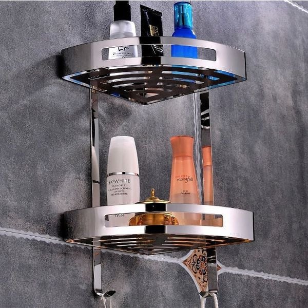 KỆ GÓC CAO CẤP INOX 304 GI-HOME E02 2 TẦNG - (KÈM ỐC VÍT ĐỂ KHOAN)