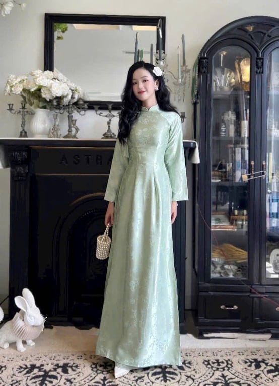 AD gấm trúc cổ trụ xanh lá (có bigsize)