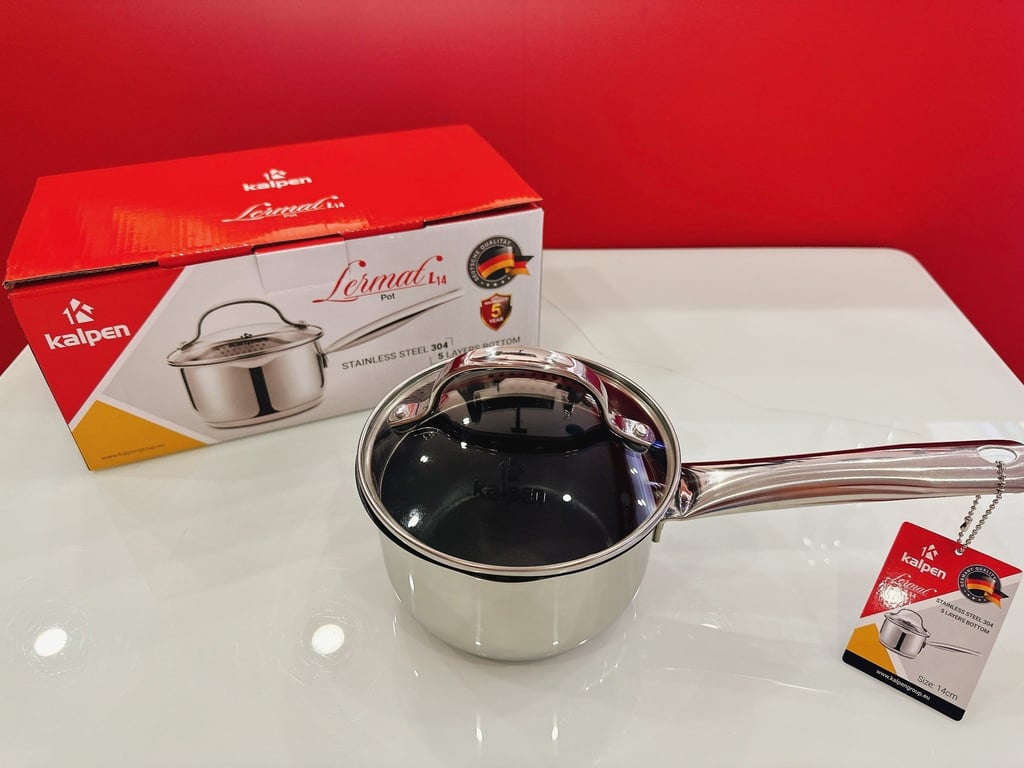 QUÁNH INOX 304 CHỐNG DÍNH 5 ĐÁY KALPEN LERMAT L14 SIZE 14CM