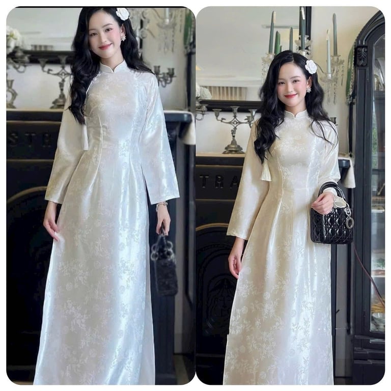 AD Gấm lá trúc cổ trụ - trắng (có bigsize)