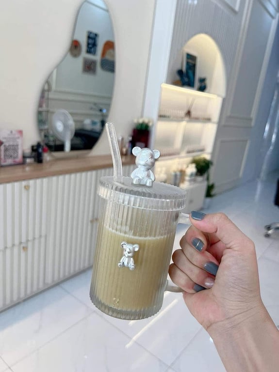 set 2 Cốc thủy tinh nắp gấu siêu xuynhhhh