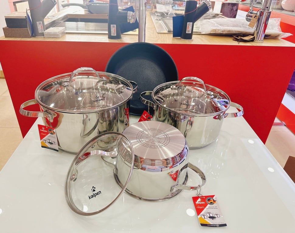 BỘ NỒI CHẢO INOX 304 CAO CẤP 5 ĐÁY KALPEN LERMAT L2