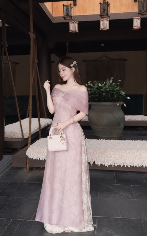 AD trễ vai nơ hồng lót ren S/M/L