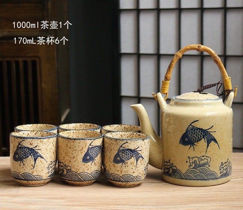 BỘ ẤM TRÀ GỐM SỨ CAO CẤP HOA VĂN CỔ