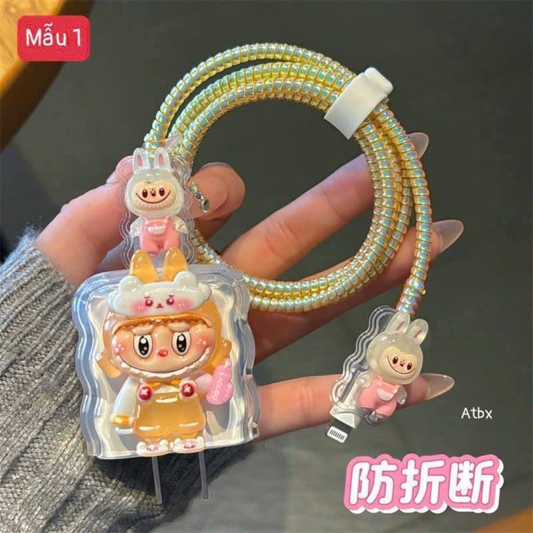 Set 2 BỘ BẢO VỆ DÂY CÁP SẠC, CỦ SẠC ĐIỆN THOẠI PHIÊN BẢN DỄ THƯƠNG DÀNH CHO CỦ SẠC NHANH 18W-20W