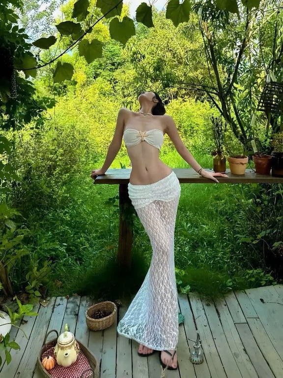 Set váy biển ren dài