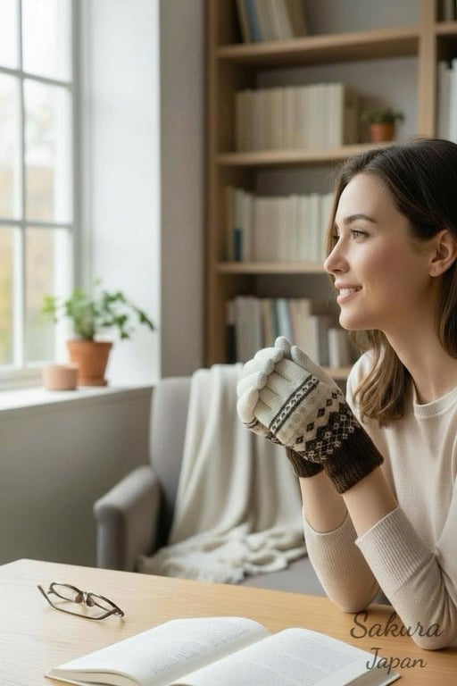 Găng Tay Len Mùa Đông Sakura Japan Dày & Ấm Áp Chuẩn Nhật