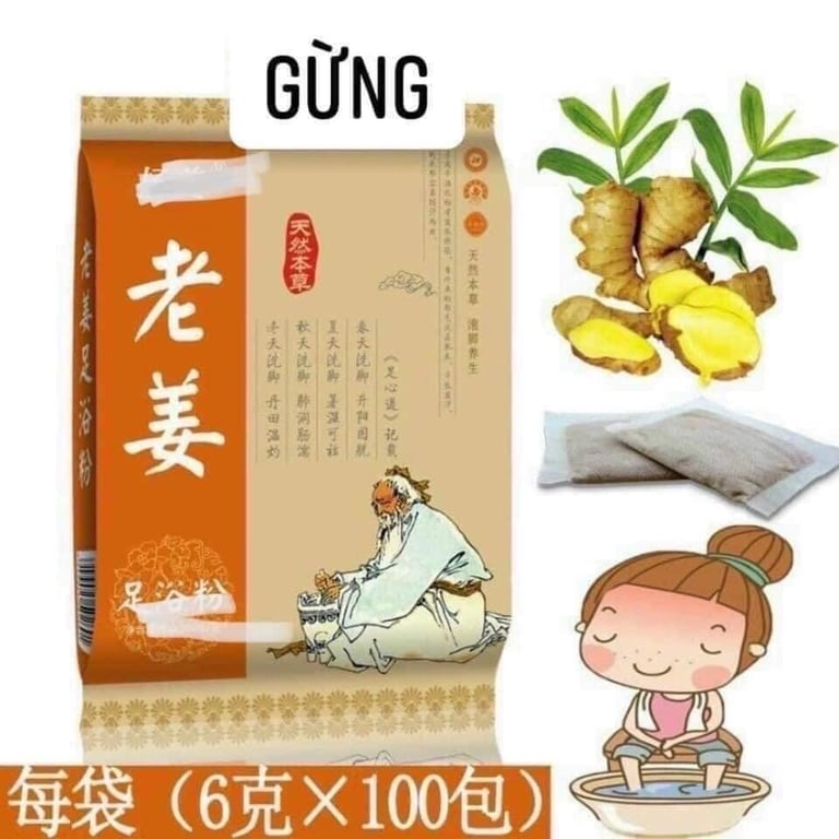 Set 100 gói thảo dược ngâm chân vị gừng và ngải cứu MC16