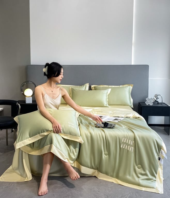 Bộ chăn ga vỏ gối 4 món phi lụa hè thu 2024 Min Min