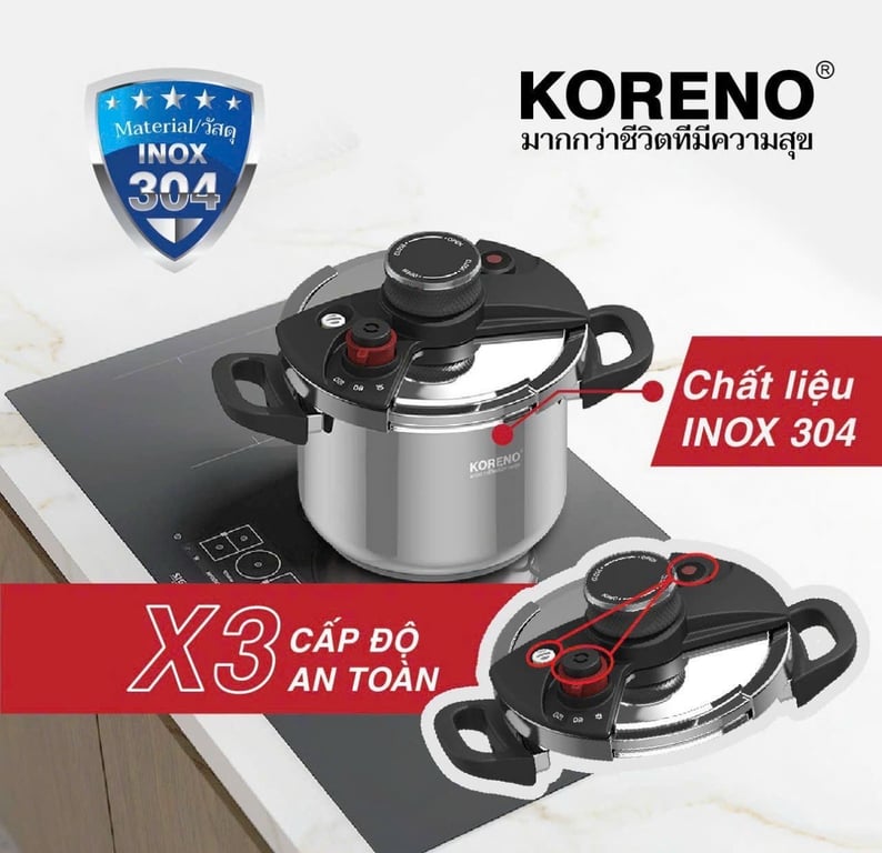 NỒI ÁP SUẤT INOX 304 ĐÁY TỪ  KORENO 5L