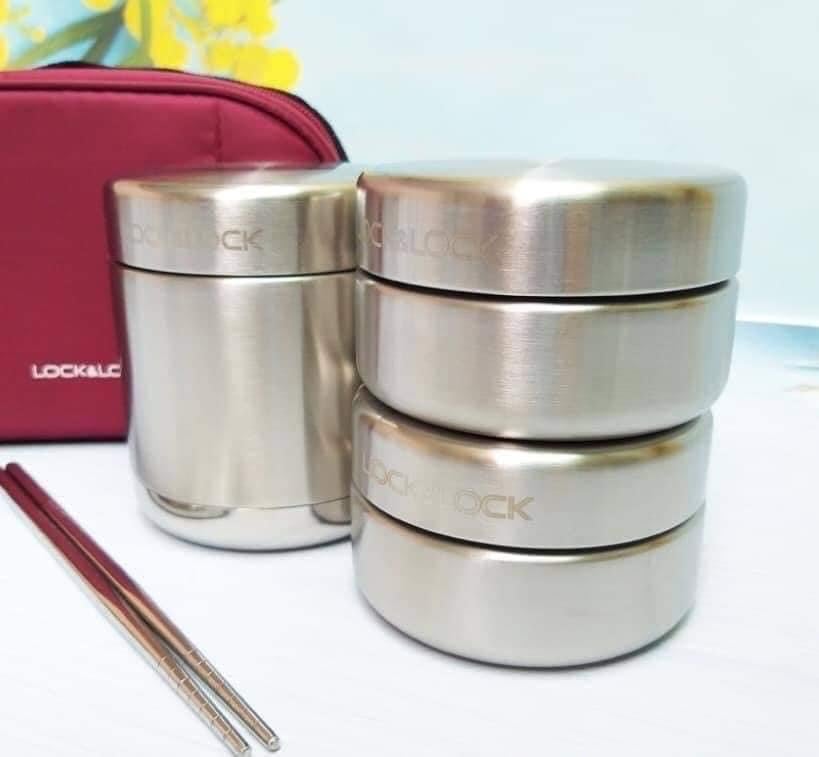 hộp cơm giữ nhiệt inox 304 kèm đũa và túi giữ nhiệt Lock&Lock LHC8015