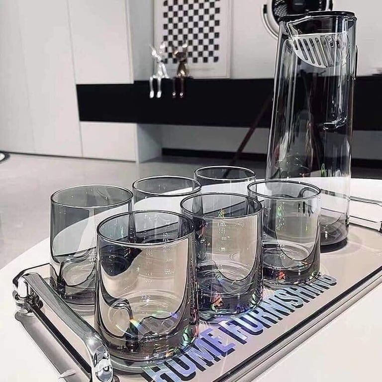 Set bình cốc khay đen