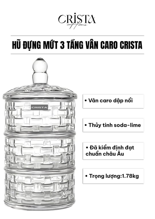 HŨ ĐỰNG MỨT 3 TẦNG VÂN CARO CRISTA HOME