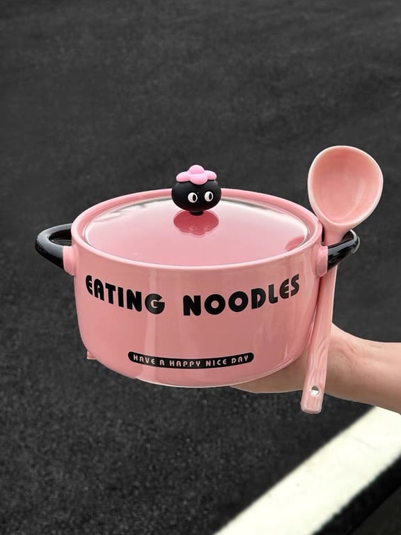 SET NỒI SỨ KÈM THÌA SỨ CÓ NẮP HÌNH QUẢ MĂNG CỤT ĐÁNG YÊU