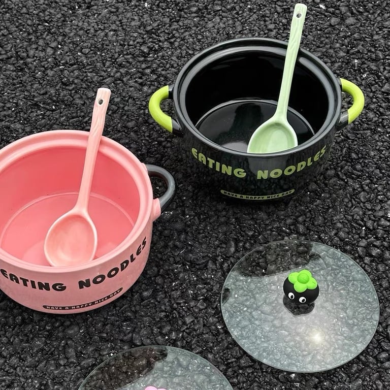 SET NỒI SỨ KÈM THÌA SỨ CÓ NẮP HÌNH QUẢ MĂNG CỤT ĐÁNG YÊU