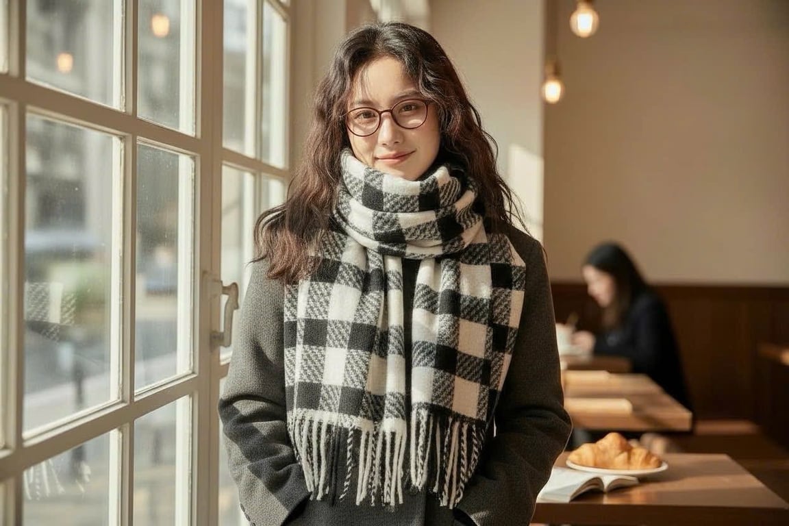 Khăn Quàng Cổ Kẻ Dạ Len Cao Cấp Nezumi