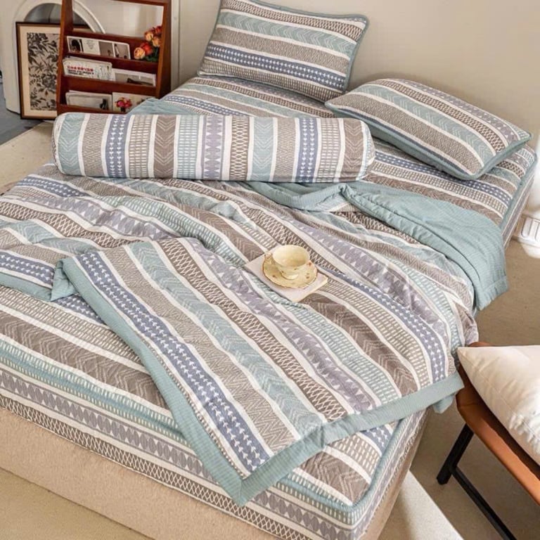 Set 5 món chăn ga gối Mẫu kẻ vintage cực sang mà nhã nhặn