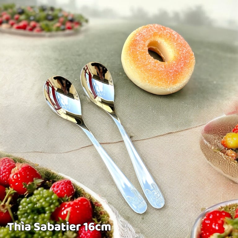 Set 5 thìa/dĩa inox cao cấp cán họa tiết Sabatier 16cm