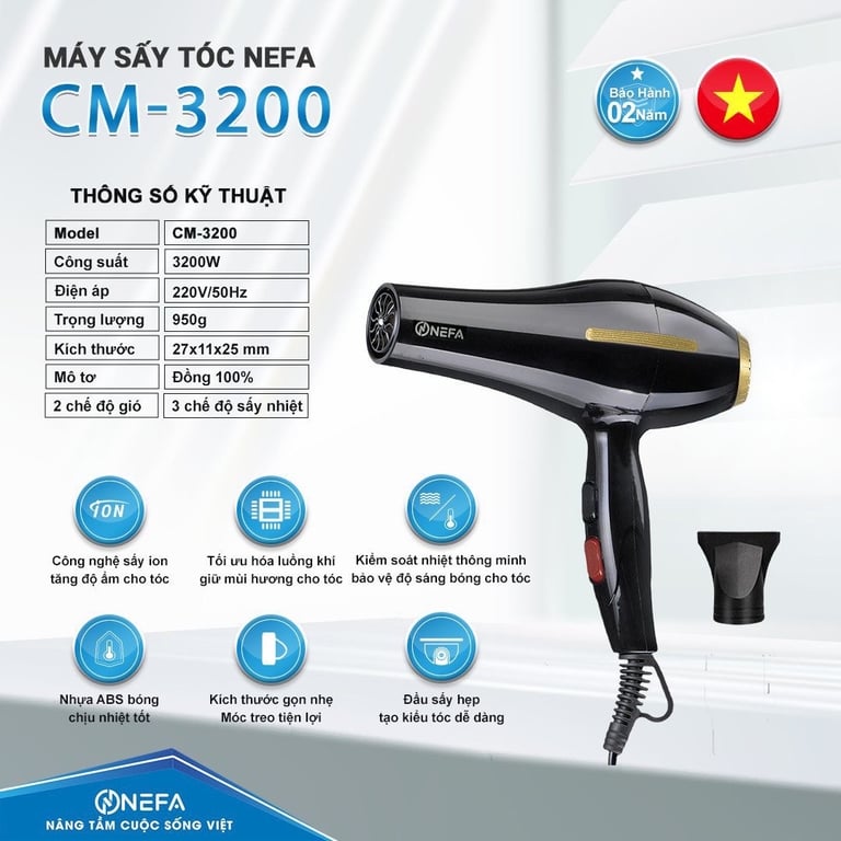 Máy sấy tóc Nefa dòng máy sấy công nghệ ION Model NFS 3200