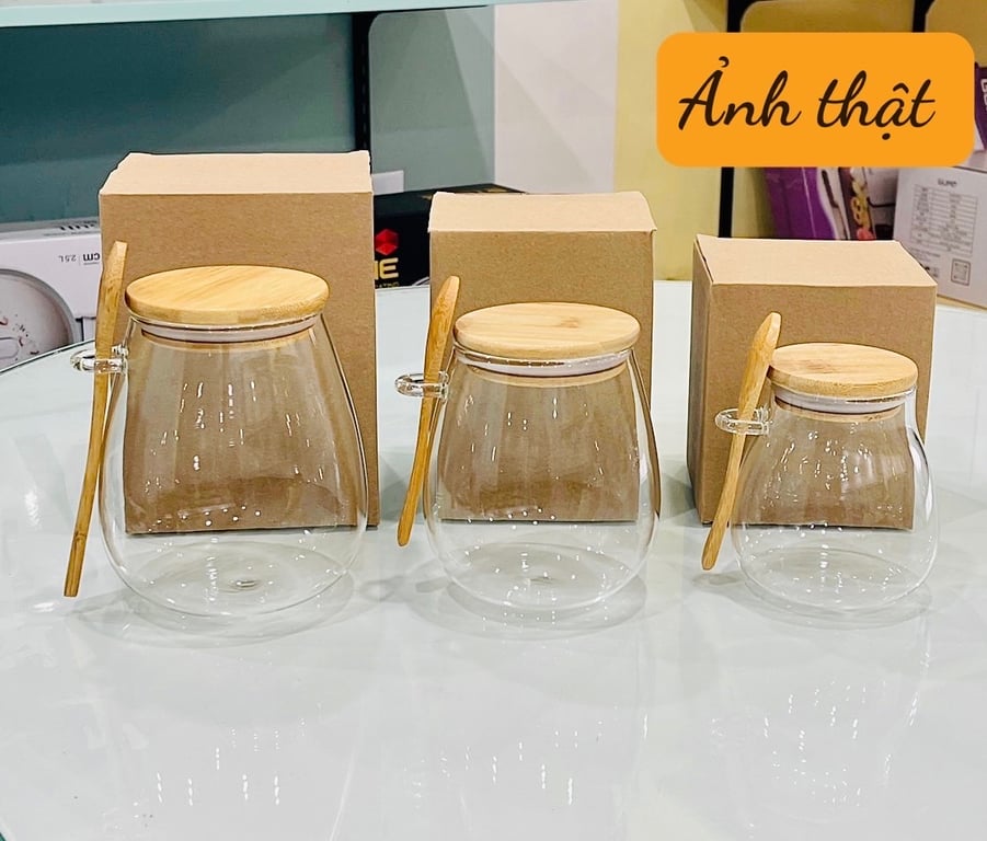 Set 3 Hũ đựng trà nắp gỗ kèm thìa