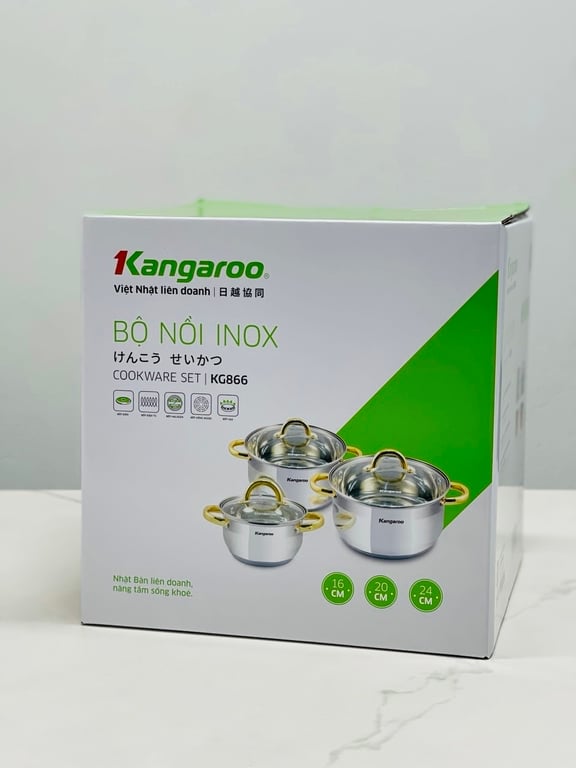 BỘ NỒI 3 MÓN INOX KANGAROO KG866
