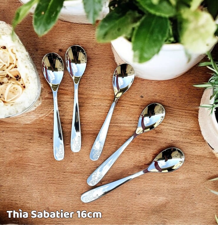 Set 5 thìa/dĩa inox cao cấp cán họa tiết Sabatier 16cm