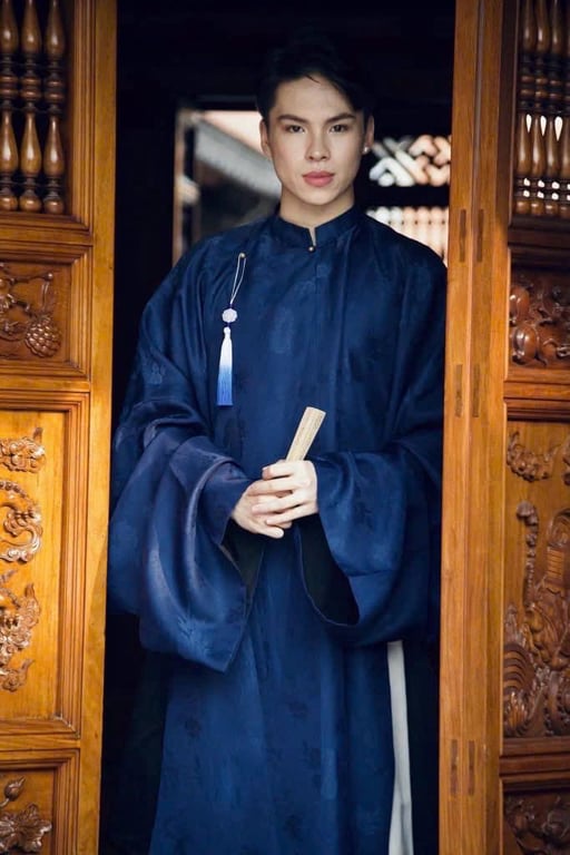 Set tấc gấm vân hoa xanh dương