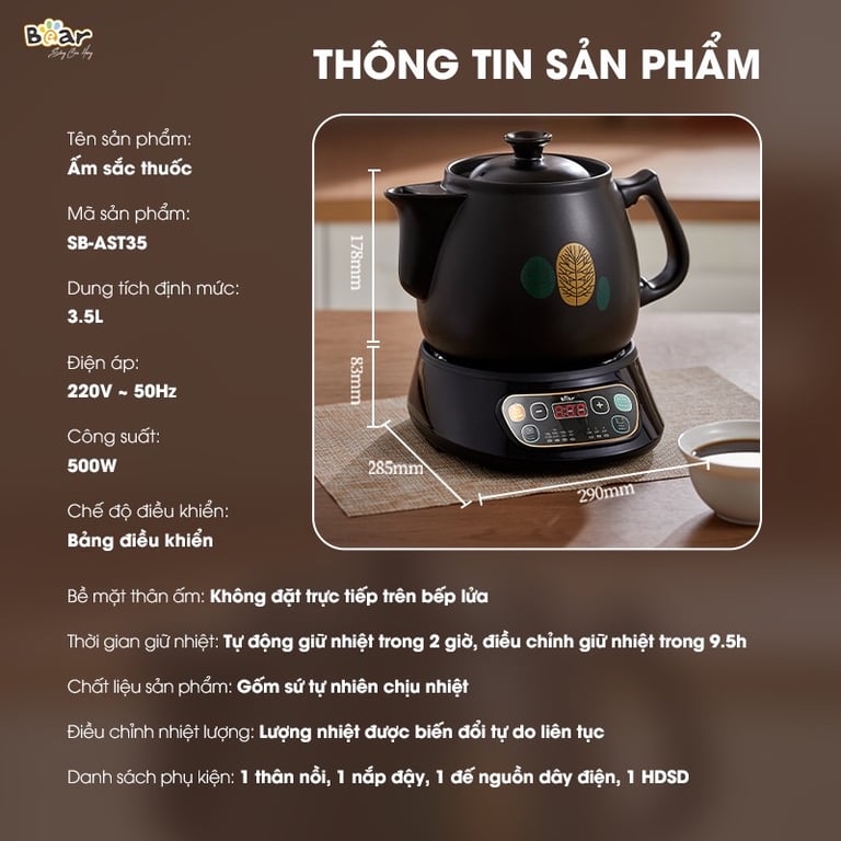 Ấm sắc thuốc Bear SB-AST35