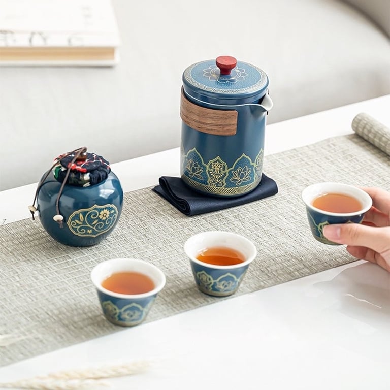 🍂 BỘ HỘP TRÀ SỨ KÈM TÚI DA CAO CẤP DẠNG HỘP phong cách Nhật Bản (có 2 loại: set 11 món và set 6 món)