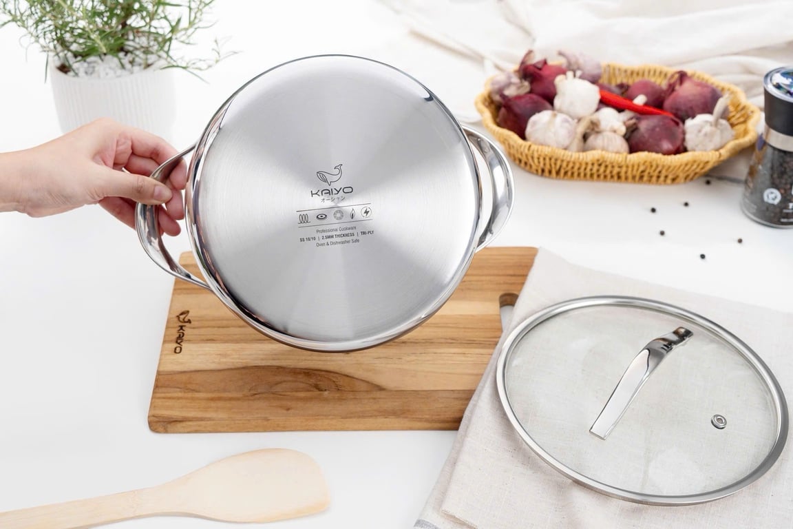 Nồi inox thân đáy liền Tri-Ply Silver Crown Kaiyo sz 18-20-24❤️