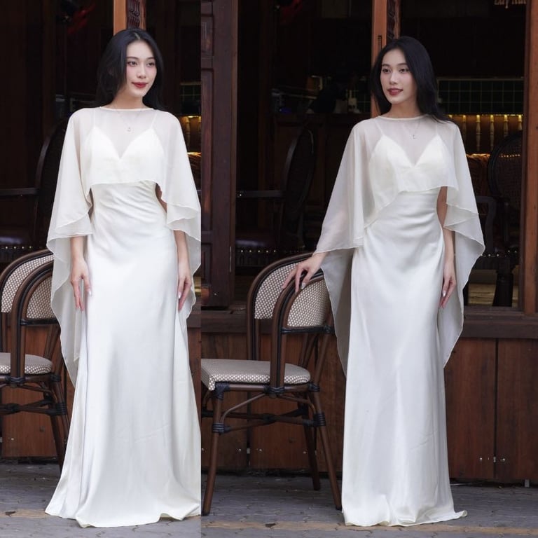 Váy 2 dây lụa kèm choàng voan