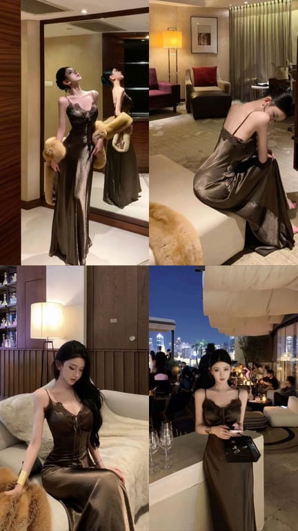 Đầm lụa 2 dây dáng dài đính ren