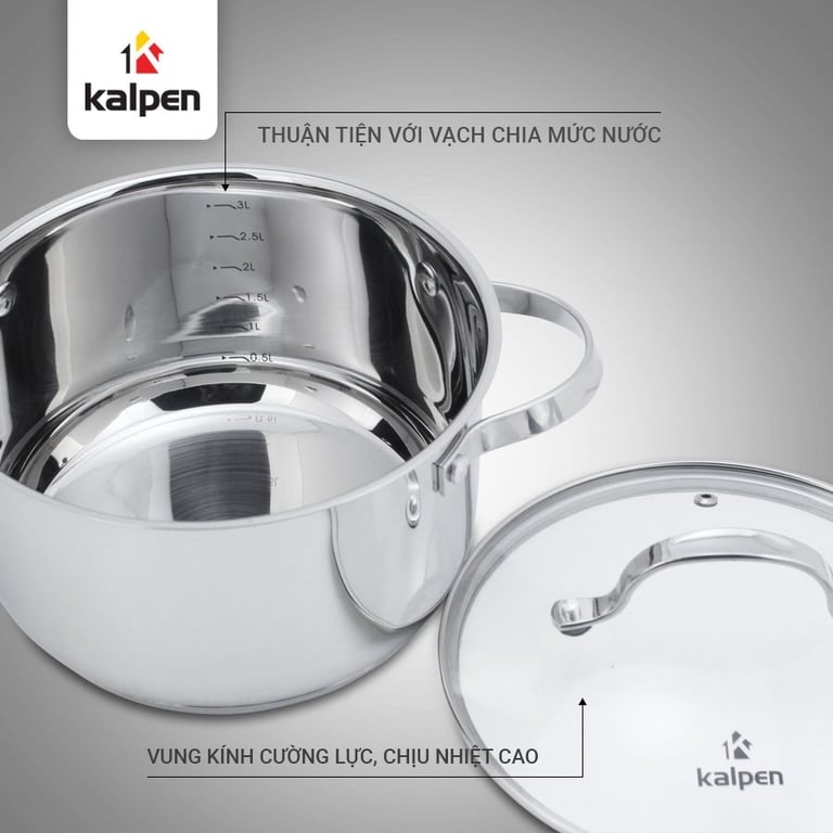 BỘ NỒI CHẢO INOX 304 CAO CẤP 5 ĐÁY KALPEN LERMAT L2