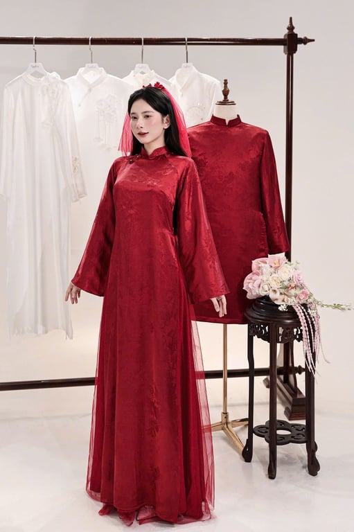 Áo dài rể gấm (quạt - chim)