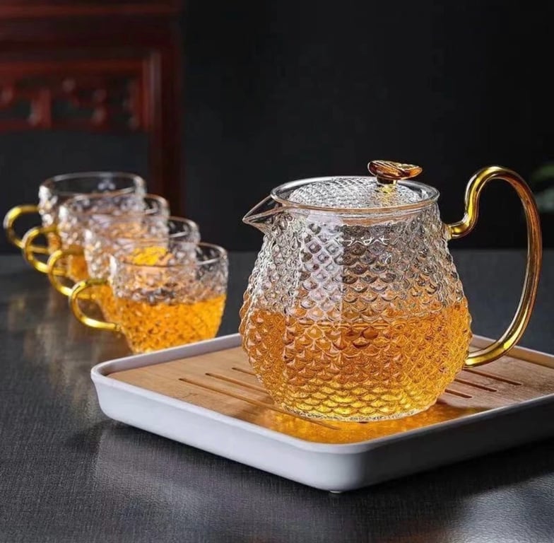 Bộ 4 cốc kèm bình pha trà thuỷ tinh kim cương