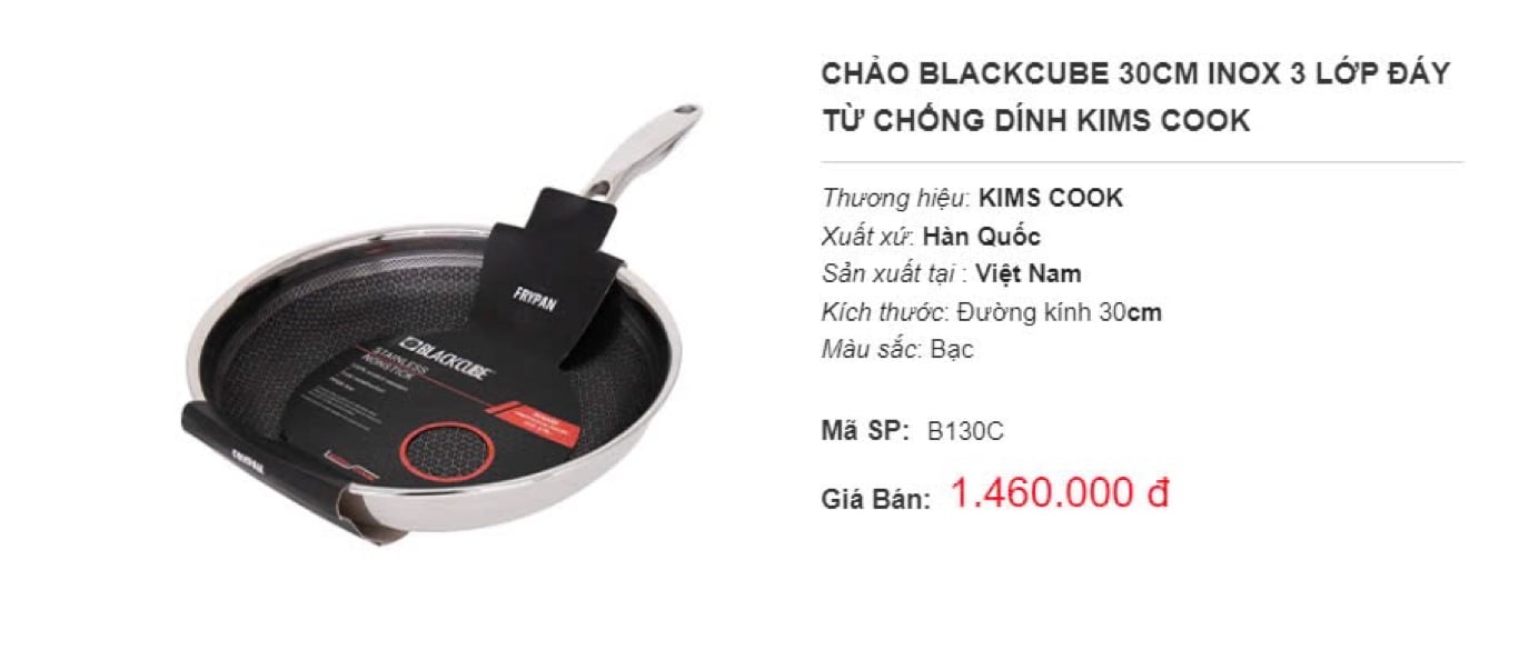 CHẢO BLACKCUBE INOX 3 LỚP ĐÁY TỪ CHỐNG DÍNH KIMS COOK