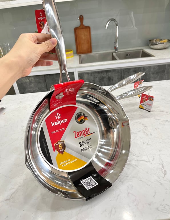 CHẢO INOX ĐÚC LIỀN KHỐI CÓ MIỆNG RÓT KALPEN ZENGER size 20CM 24CM 26CM 28CM