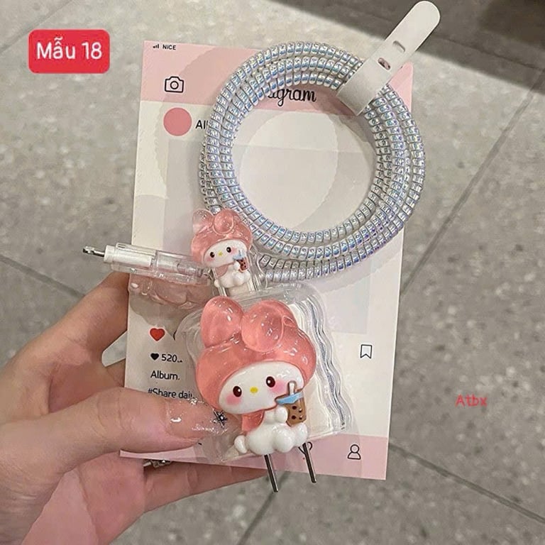 Set 2 BỘ BẢO VỆ DÂY CÁP SẠC, CỦ SẠC ĐIỆN THOẠI PHIÊN BẢN DỄ THƯƠNG DÀNH CHO CỦ SẠC NHANH 18W-20W