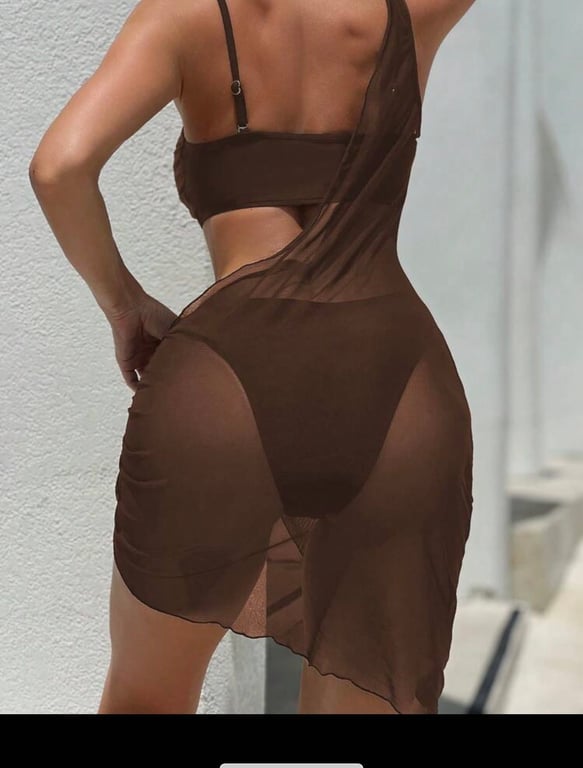 Set bikini 3 món nâu lưới dài