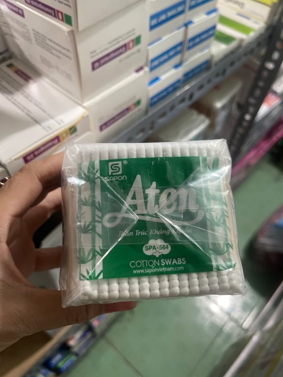 Tăm bông aten gỗ đầu to NL lố/12 gói