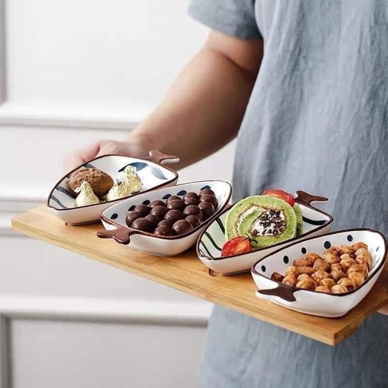 SET ĐĨA LÁ KÈM KHAY GỖ DECOR