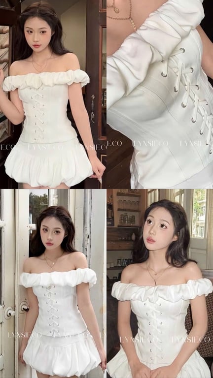 Set quần bí áo trễ vai