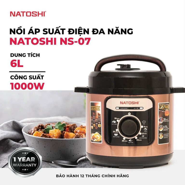 Nồi áp suất điện đa năng 6L chính hãng Natoshi NS-07