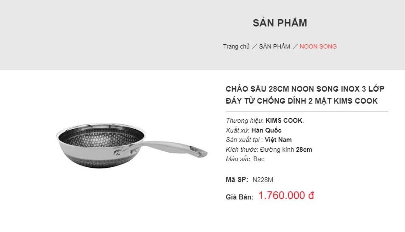 CHẢO SÂU NOON SONG INOX 3 LỚP ĐÁY TỪ CHỐNG DÍNH 2 MẶT KIMS COOK 28cm