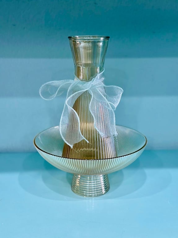 BỘ ĐÔI LỌ HOA + KHAY TRÁI CÂY THỦY TINH