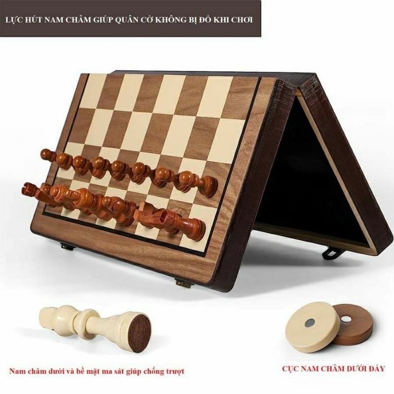 BỘ CỜ VUA XUẤT MỸ GỖ SỒI - CÓ HÚT NAM CHÂM SIZE M 39cm x 39cm